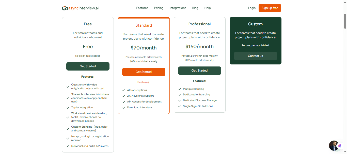 AsyncInterview pricing